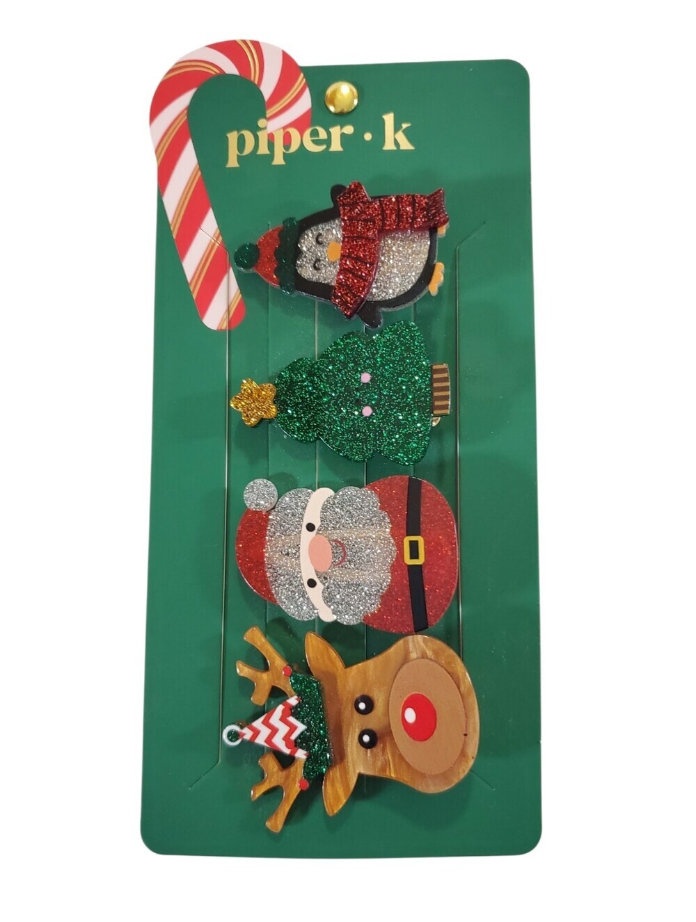Piper K Christmas Hair Clips Holiday Glitter Character Set NWT Reindeer Santa